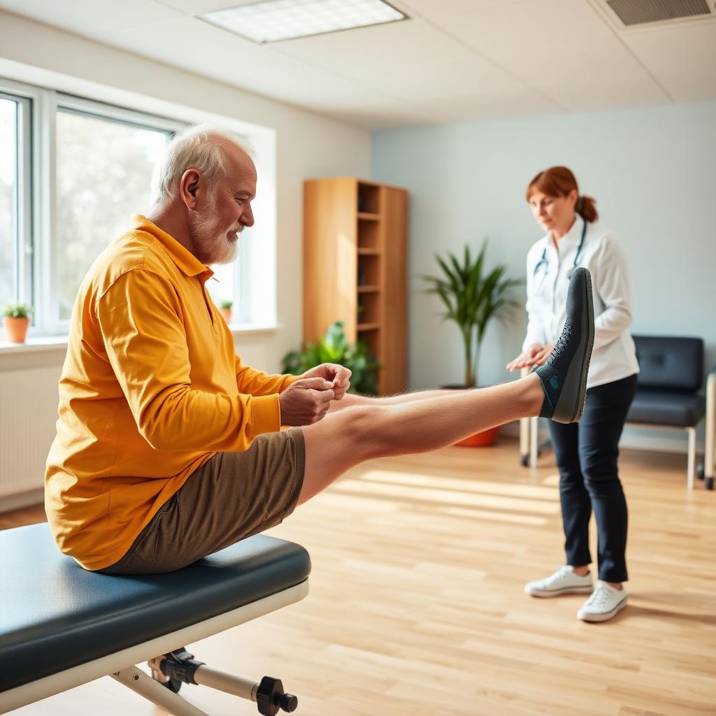 Older adult doing post-operative leg rehabilitation exercises